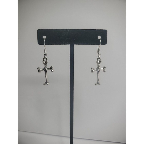 The Unbranded Brand Jewelry - Vintage Silver Tone Cross Earrings Pierced Hooks Womens Jewelry Costume